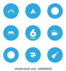 Set Of 6 Picnic Icons Set.Collection Of Kettle, Signpost, Jackknife And Other Elements.