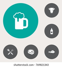 Set Of 6 Picnic Icons Set.Collection Of Barbecue, Equipment, Ale And Other Elements.