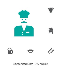 Set Of 6 Picnic Icons Set.Collection Of Fast Food, Kebab, Chef And Other Elements.