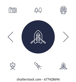 Set Of 6 Picnic Outline Icons Set.Collection Of Photographing, Pocket Torch, Forest And Other Elements.