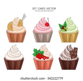 Set of 6 pieces cupcake :orange , cherry , cream, chocolate , red currant , pistachio 