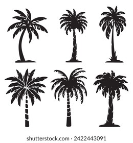 set of 6 pine trees black and white 