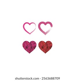 Set of 6 pink, red heart icons, simple vector cartoon doodle style illustration elements for product or web design.