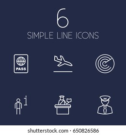 Set Of 6 Plane Outline Icons Set.Collection Of Sit, Detection, Data And Other Elements.