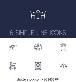 Set Of 6 Plane Outline Icons Set.Collection Of Flight, Cafe, Detection And Other Elements.