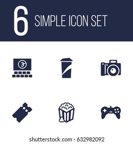 Set Of 6 Pleasure Icons Set.Collection Of Photography, Snack, Joystick And Other Elements.