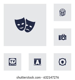 Set Of 6 Pleasure Icons.Collection Of Television, Snack, Photography And Other Elements.