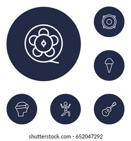 Set Of 6 Pleasure Outline Icons Set.Collection Of Guitar, Film Role, Vr Helmet And Other Elements.