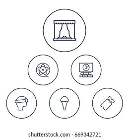 Set Of 6 Pleasure Outline Icons Set.Collection Of Ticket, Theater, Film Role And Other Elements.
