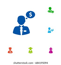 Set Of 6 Position Icons Set.Collection Of Tray, Money Agent, Actor And Other Elements.
