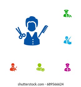 Set Of 6 Position Icons Set.Collection Of Leaner, Military, Stylist And Other Elements.