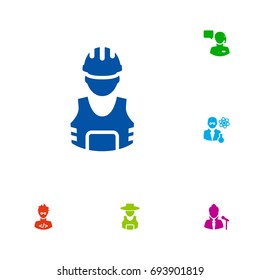 Set Of 6 Position Icons Set.Collection Of Vocalist, Working, Scholarly And Other Elements.