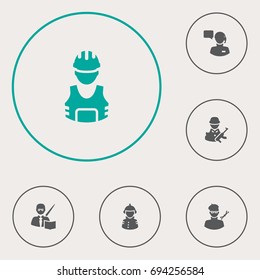Set Of 6 Position Icons Set.Collection Of Producer, Fireman, Working And Other Elements.