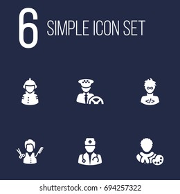 Set Of 6 Position Icons Set.Collection Of Fireman, Actor, Driver And Other Elements.