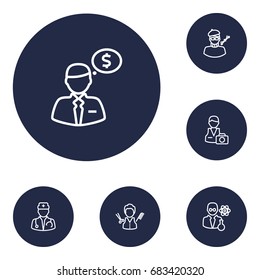Set Of 6 Position Outline Icons Set.Collection Of Scientist, Doctor, Barber And Other Elements.