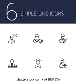 Set Of 6 Position Outline Icons Set.Collection Of Manager, Photographer, Artist And Other Elements.