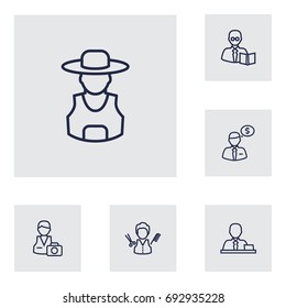 Set Of 6 Position Outline Icons Set.Collection Of Barber, Photographer, Banker And Other Elements.
