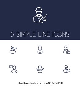 Set Of 6 Position Outline Icons Set.Collection Of Photographer, Worker, Designer And Other Elements.