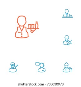 Set Of 6 Position Outline Icons Set.Collection Of Manager, Singer, Designer And Other Elements.