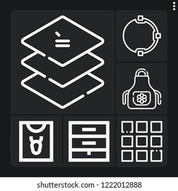 Set of 6 poster outline icons such as menu, , apron, sweater, chest of drawers