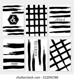Set 6 printable journaling cards with black brush stroke design notebook graphic stylish