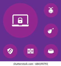 Set Of 6 Procuring Icons Set.Collection Of Dynamite, Protection, Notebook And Other Elements.