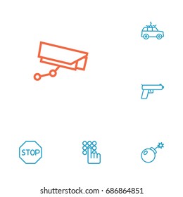 Set Of 6 Procuring Outline Icons Set.Collection Of No Entry, Dynamite, Keypad And Other Elements.