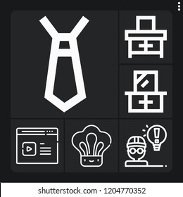 Set of 6 professional outline icons such as architect, dresser, chef hat, tie