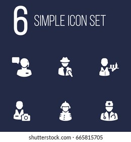 Set Of 6 Professions Icons Set.Collection Of Medic, Cameraman, Journalist And Other Elements.
