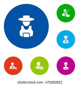 Set Of 6 Professions Icons Set.Collection Of Leaner, Rancher, Manager And Other Elements.