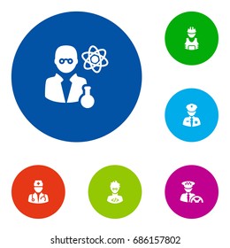 Set Of 6 Professions Icons Set.Collection Of Medic, Officer, Scholarly And Other Elements.