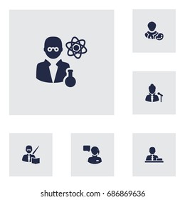Set Of 6 Professions Icons Set.Collection Of Manager, Scholarly, Producer And Other Elements.