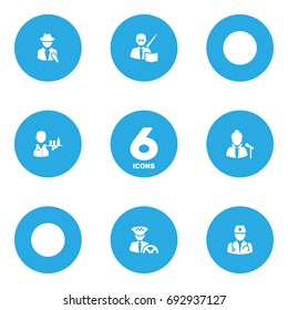 Set Of 6 Professions Icons Set.Collection Of Vocalist, Leaner, Medic And Other Elements.