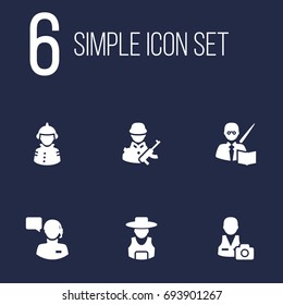 Set Of 6 Professions Icons Set.Collection Of Cameraman, Producer, Leaner And Other Elements.