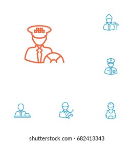 Set Of 6 Professions Outline Icons Set.Collection Of Singer, Worker, Soldier And Other Elements.