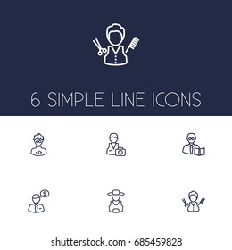Set Of 6 Professions Outline Icons Set.Collection Of Farmer, Photographer, Programmer And Other Elements.