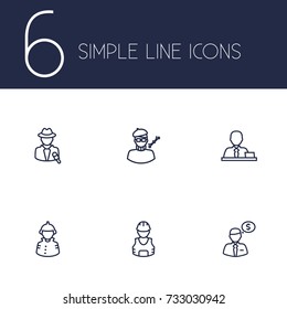 Set Of 6 Professions Outline Icons Set.Collection Of Reporter, Manager, Designer And Other Elements.