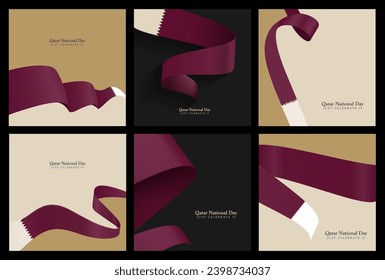 set of 6 Qatar National Day cards with the Qatar flag for social media Posts 