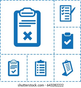 Set of 6 questionnaire filled icons such as clipboard, check list