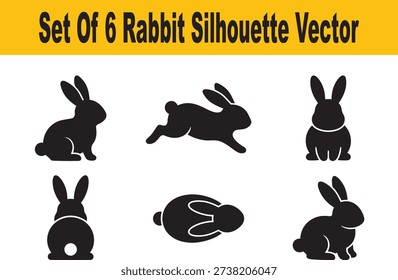 Set Of 6 Rabbit Silhouette Vector Icons
