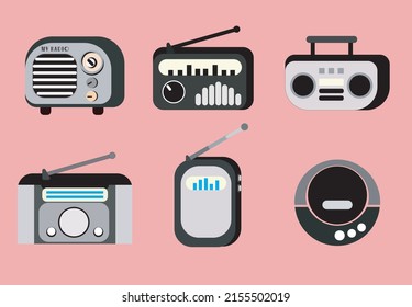 A set of 6 Radio devices is pleased to your soul and mind.  It is nice and easy to design your own clip art, sticker, pattern, t-shirt,  poster, card, home deco, brochure and more.   