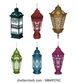 Set of 6 Ramadan Kareem Lanterns. Vector