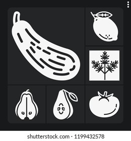 Set of 6 raw filled icons such as butternut squash, dill, pear, tomato