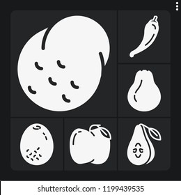 Set of 6 raw filled icons such as potato, pepper, pear, kiwi