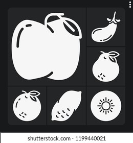 Set of 6 raw filled icons such as potato, orange, kiwi, apple, eggplant