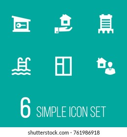 Set Of 6 Real Icons Set.Collection Of Casement, Broker, Lock And Other Elements.