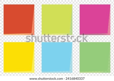 Set of 6 Realistic set sticky note yellow colors isolated on transparent background. Vector illustration. Eps file 6.