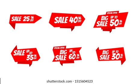 
Set of 6 Red sale banner.vector design


