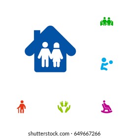 Set Of 6 Relatives Icons Set.Collection Of Look After, Grandpa, Playing Elements.
