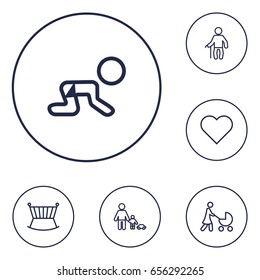 Set Of 6 Relatives Outline Icons Set.Collection Of Grandfather, Playing, Soul Elements.